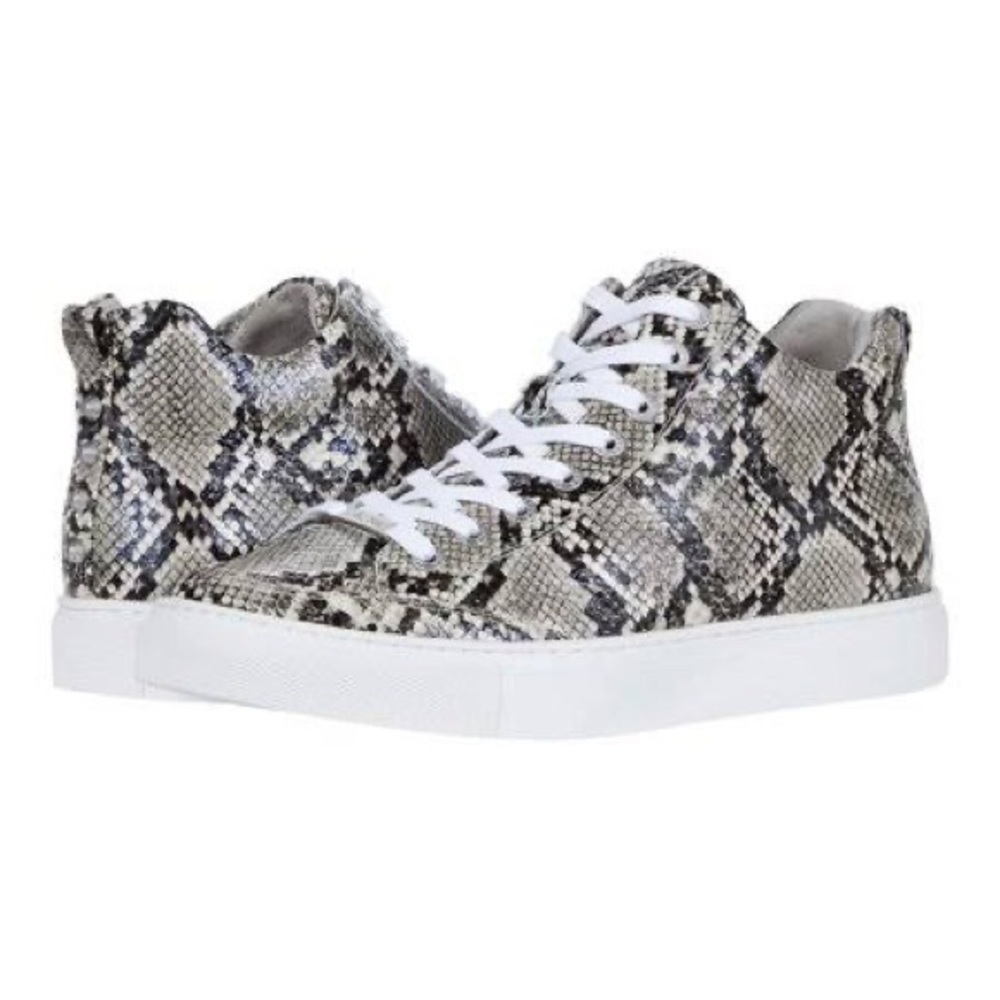 JSlides Ludlow Lace Up Snake Print Platform Sneakers Black White Sz 9.5
